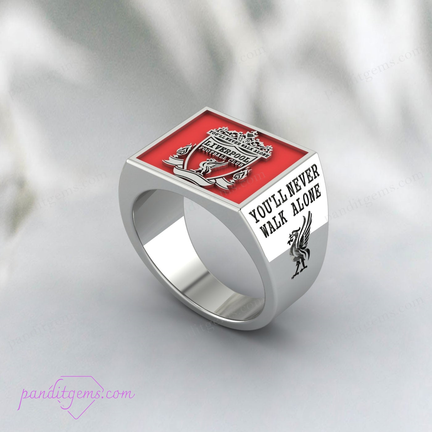 Red enamel accent on the Liverpool Football Club 925 silver ring.
