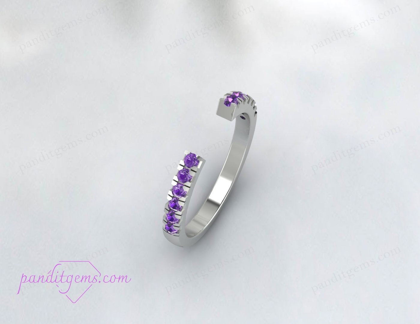 14K rose gold half eternity band with purple amethyst and alexandrite stones.