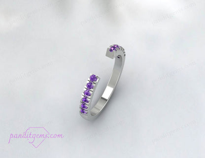 14K rose gold half eternity band with purple amethyst and alexandrite stones.