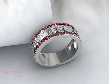 The wedding band is presented in a luxurious jewelry box, ready for gifting.