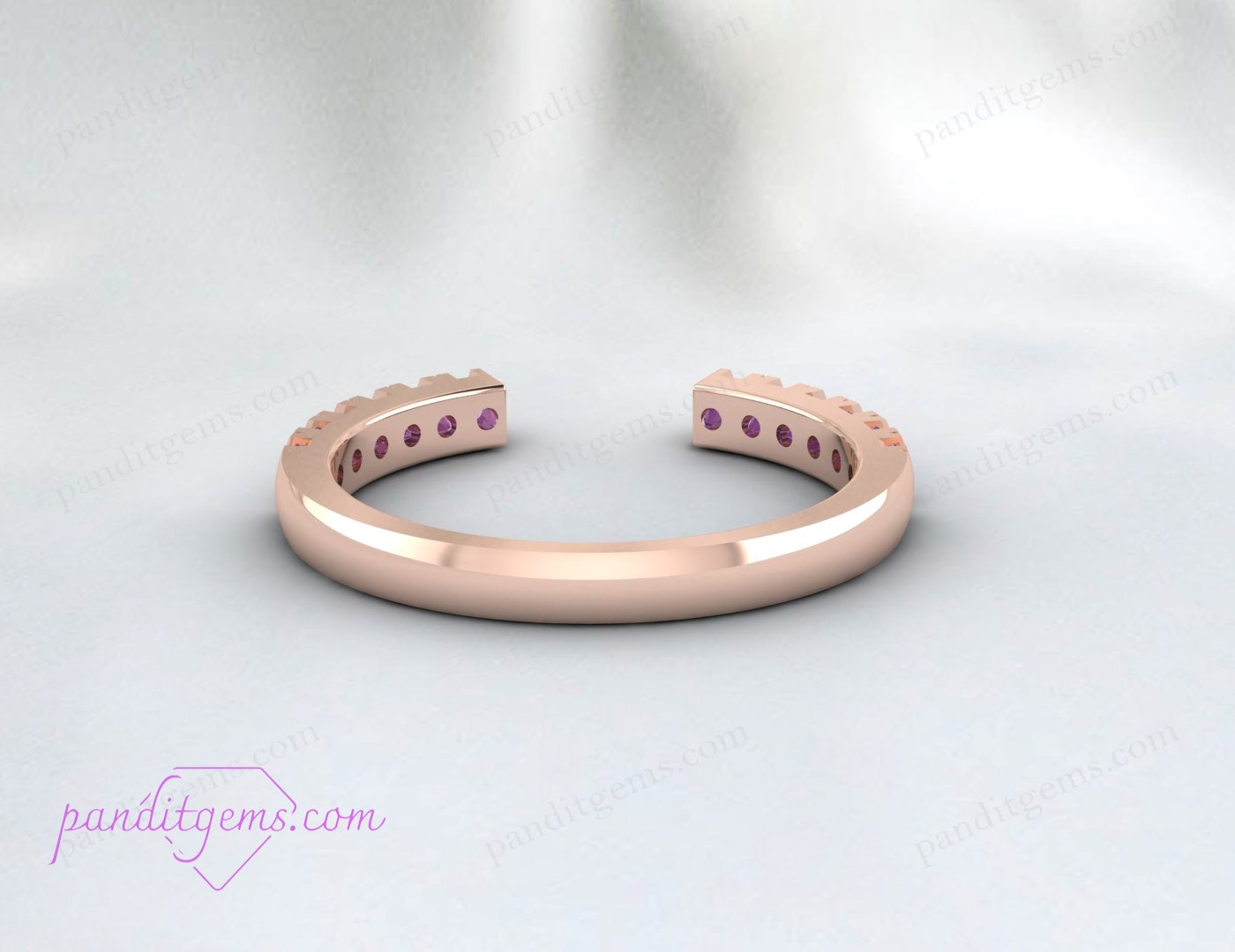 Rose gold open gap band with amethyst and alexandrite, perfect for February birthdays.