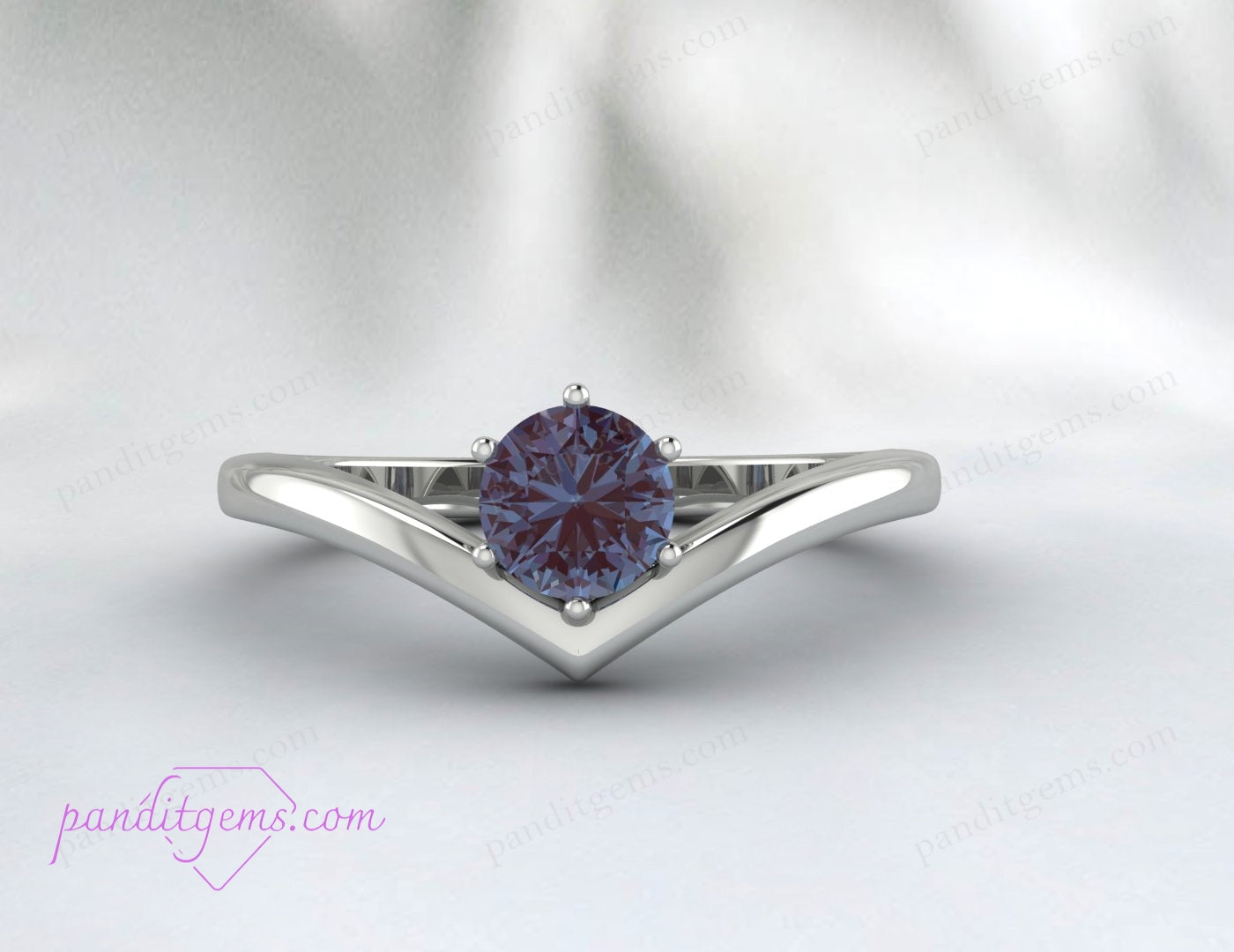 Side View of Alexandrite Chevron V Shape Wedding Band
