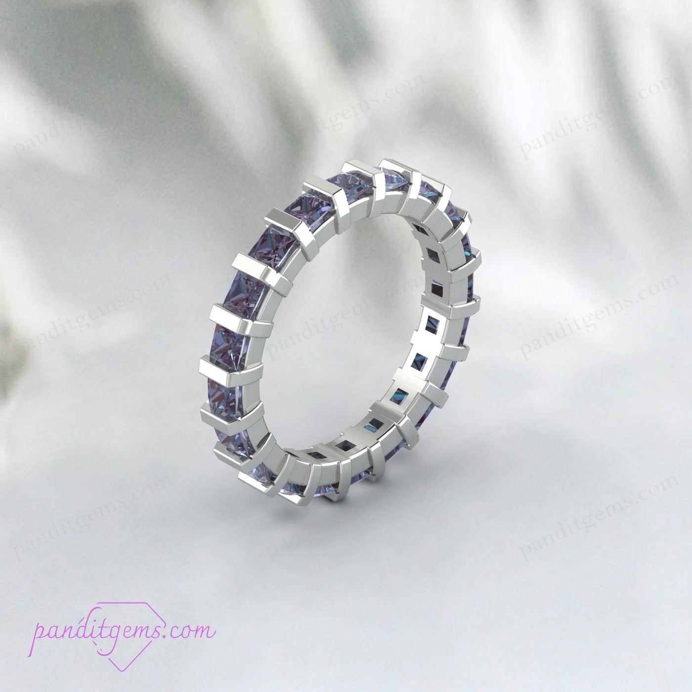 Side View of an Alexandrite and Sterling Silver Wedding Band
