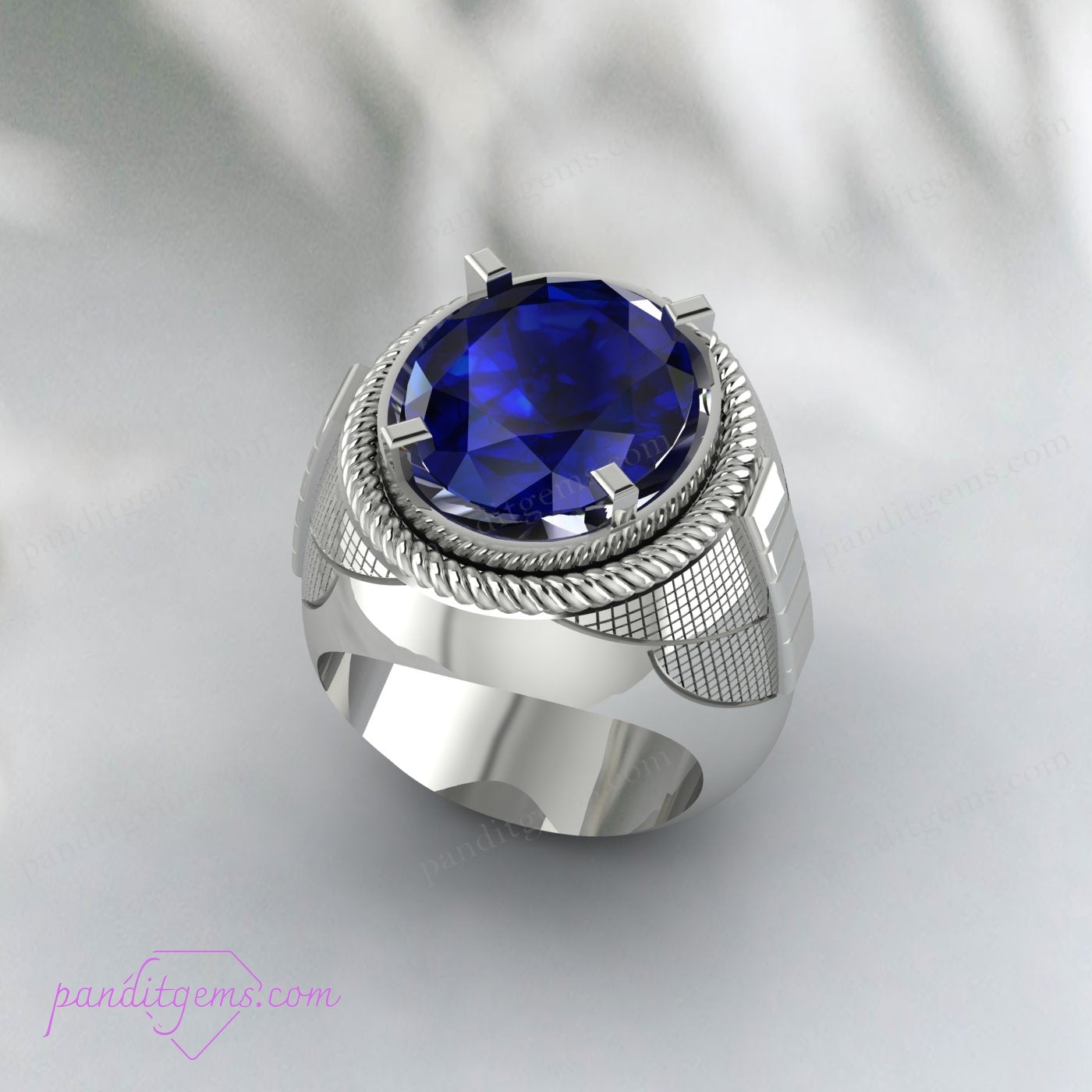 Solid 925 silver men’s ring with a vibrant sapphire gemstone for engagement or everyday wear.