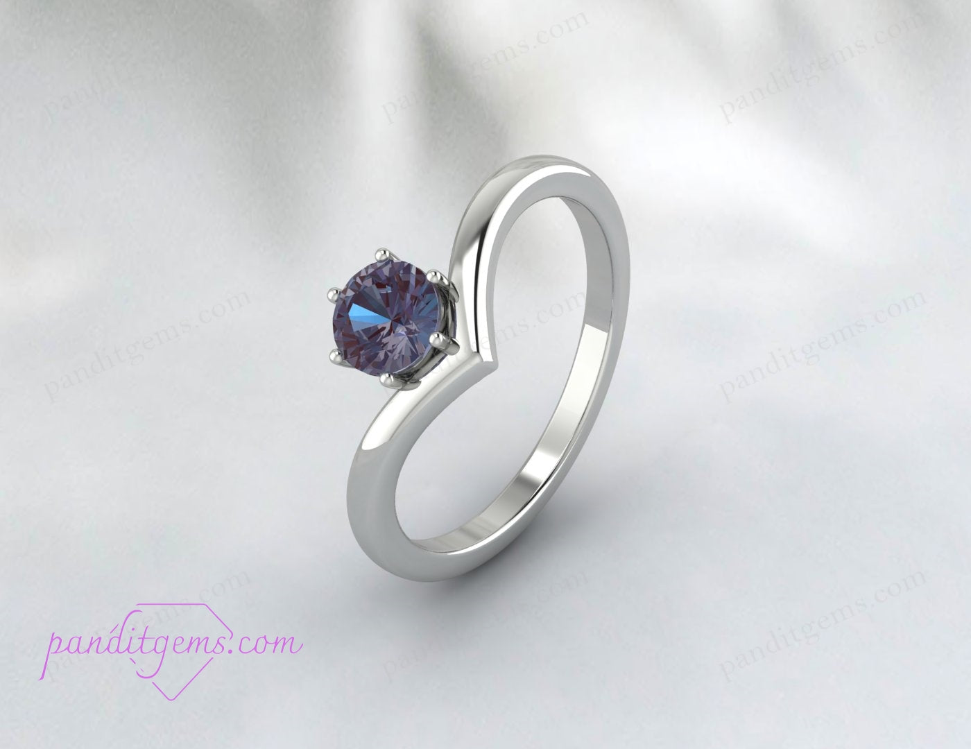 Stackable Alexandrite Chevron V Shape Ring for Engagement