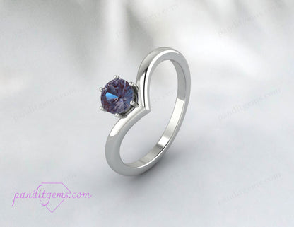 Stackable Alexandrite Chevron V Shape Ring for Engagement