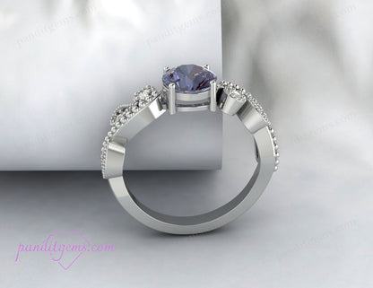Sterling Silver Alexandrite Ring with Round CZ Diamonds