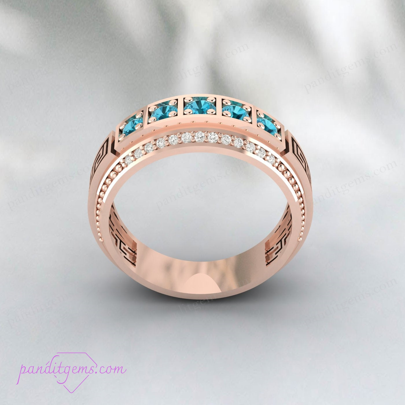Sterling Silver Blue Topaz Ring with Antique Spiral Meander Design