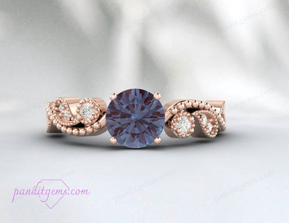 Sterling Silver Engagement Ring with Alexandrite and CZ Diamonds