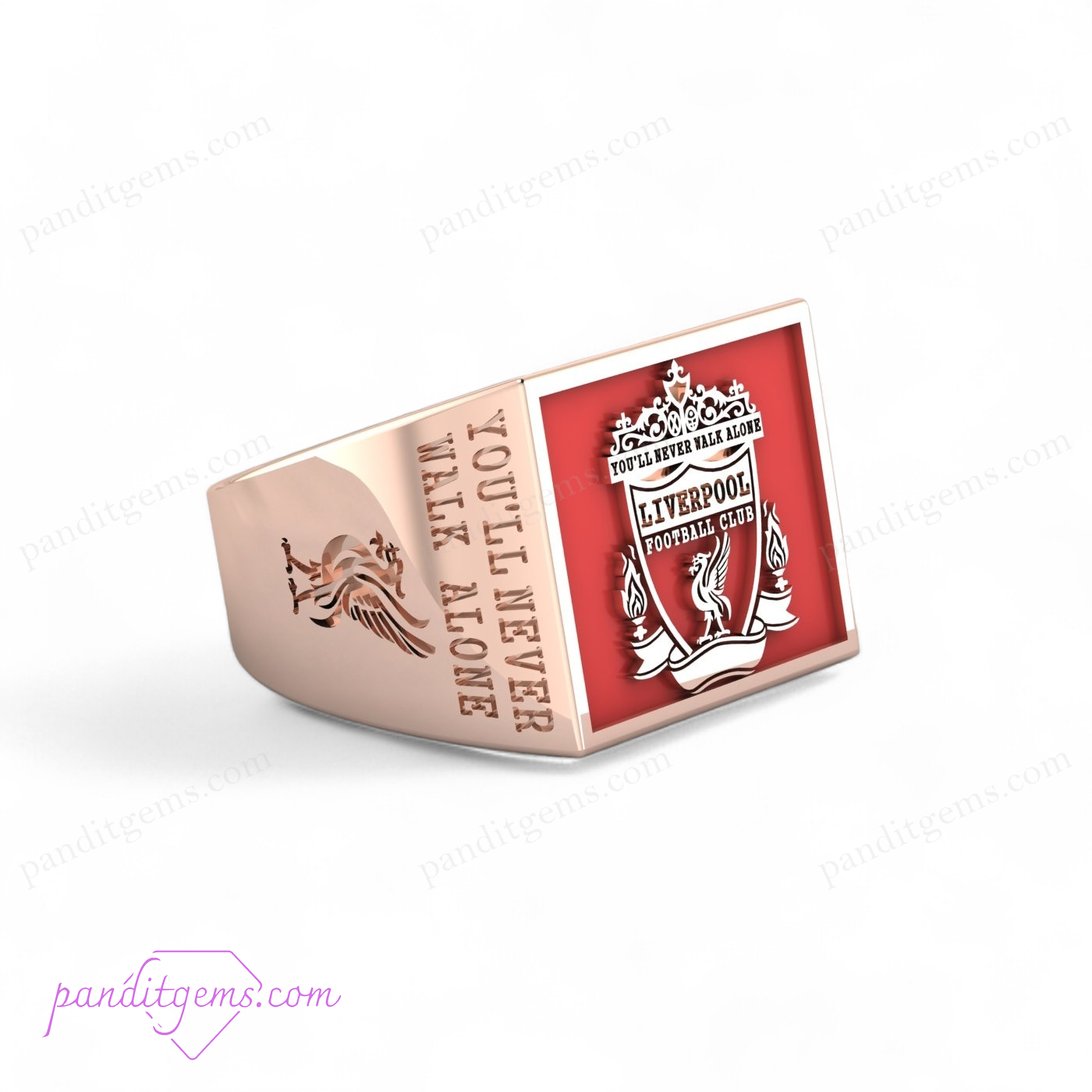 Sterling Silver Liverpool Football Club Ring featuring a red enamel emblem.