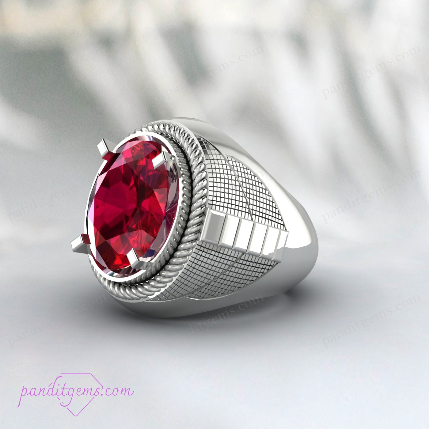 Men’s ruby ring in sterling silver with vintage Ottoman design.