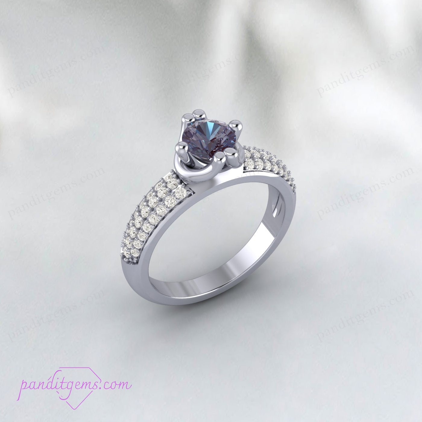 Sterling silver Alexandrite and Moissanite promise ring for women.