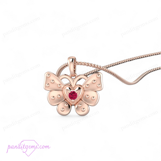 Sterling silver butterfly pendant with a genuine ruby gemstone.