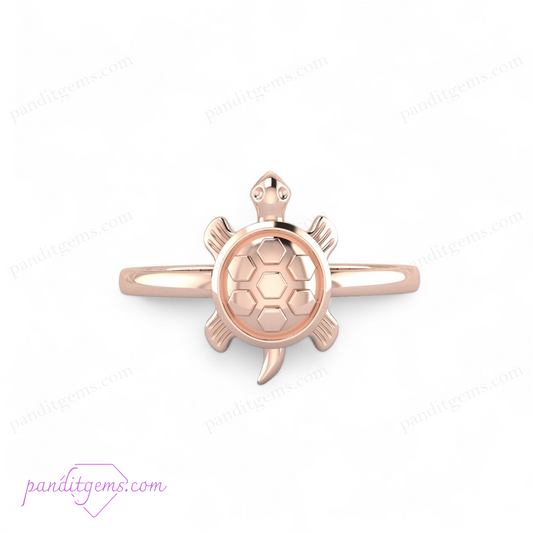 Sterling silver ring featuring a detailed turtle design, symbolizing luck and longevity. Handcrafted with a minimalist style.