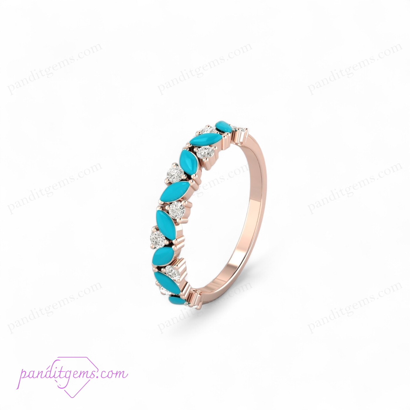 A turquoise diamond engagement ring featuring a marquise cut turquoise stone set in 925 sterling silver