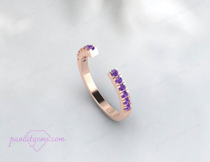 Vintage-inspired amethyst and alexandrite wedding ring in sterling silver.