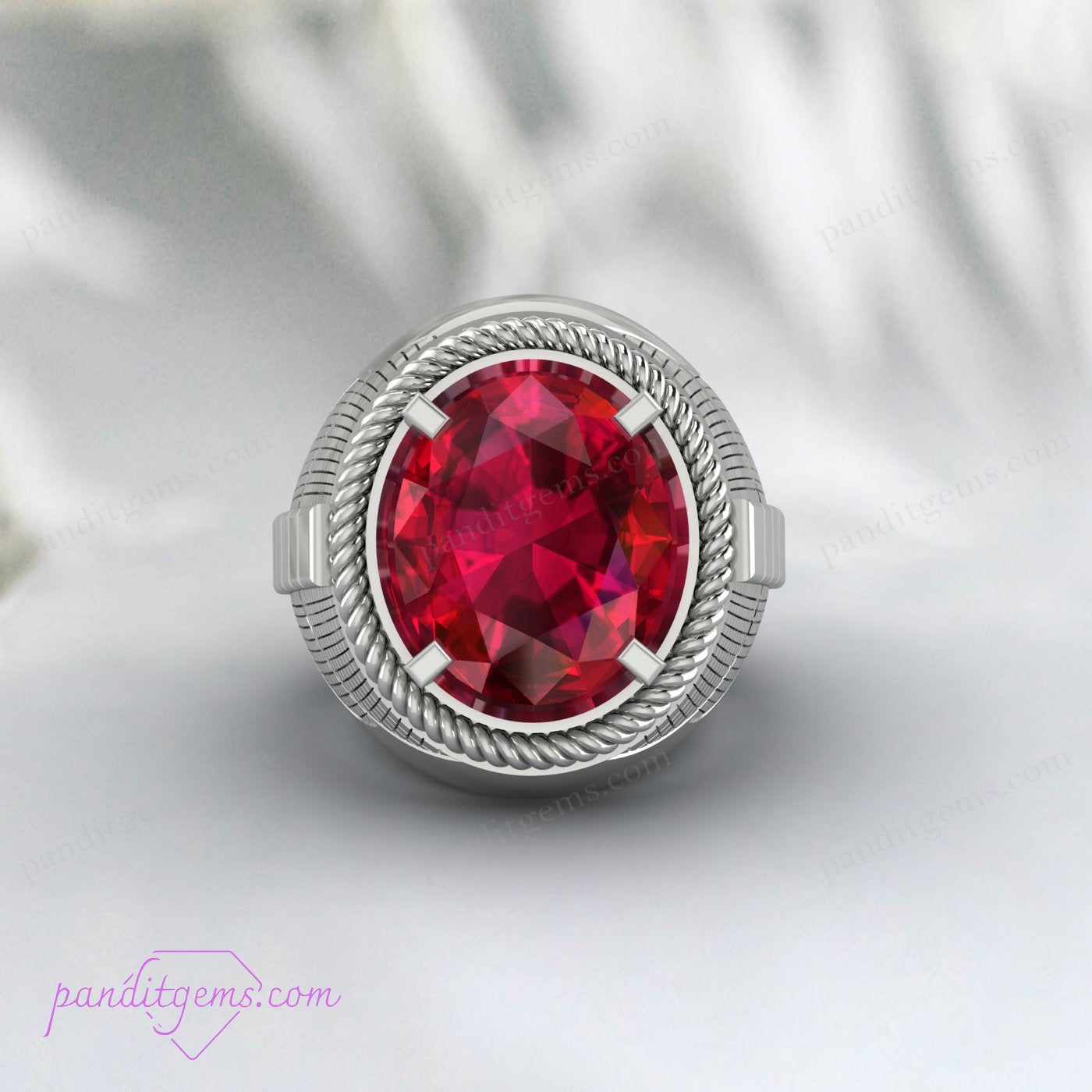 Vintage Ottoman-style ruby ring for men in sterling silver.