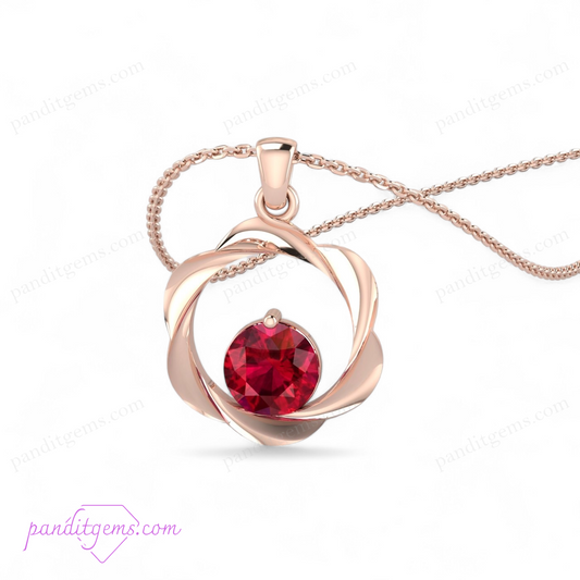 Vintage ruby pendant with 3-carat round created ruby in gold-plated vermeil.