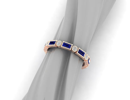 Blue Sapphire Wedding Band Vintage Full Eternity Band Stacking Ring