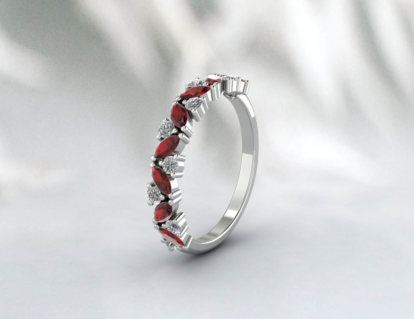 Natural Garnet Marquise Matching Wedding Band January Birthstone Ring