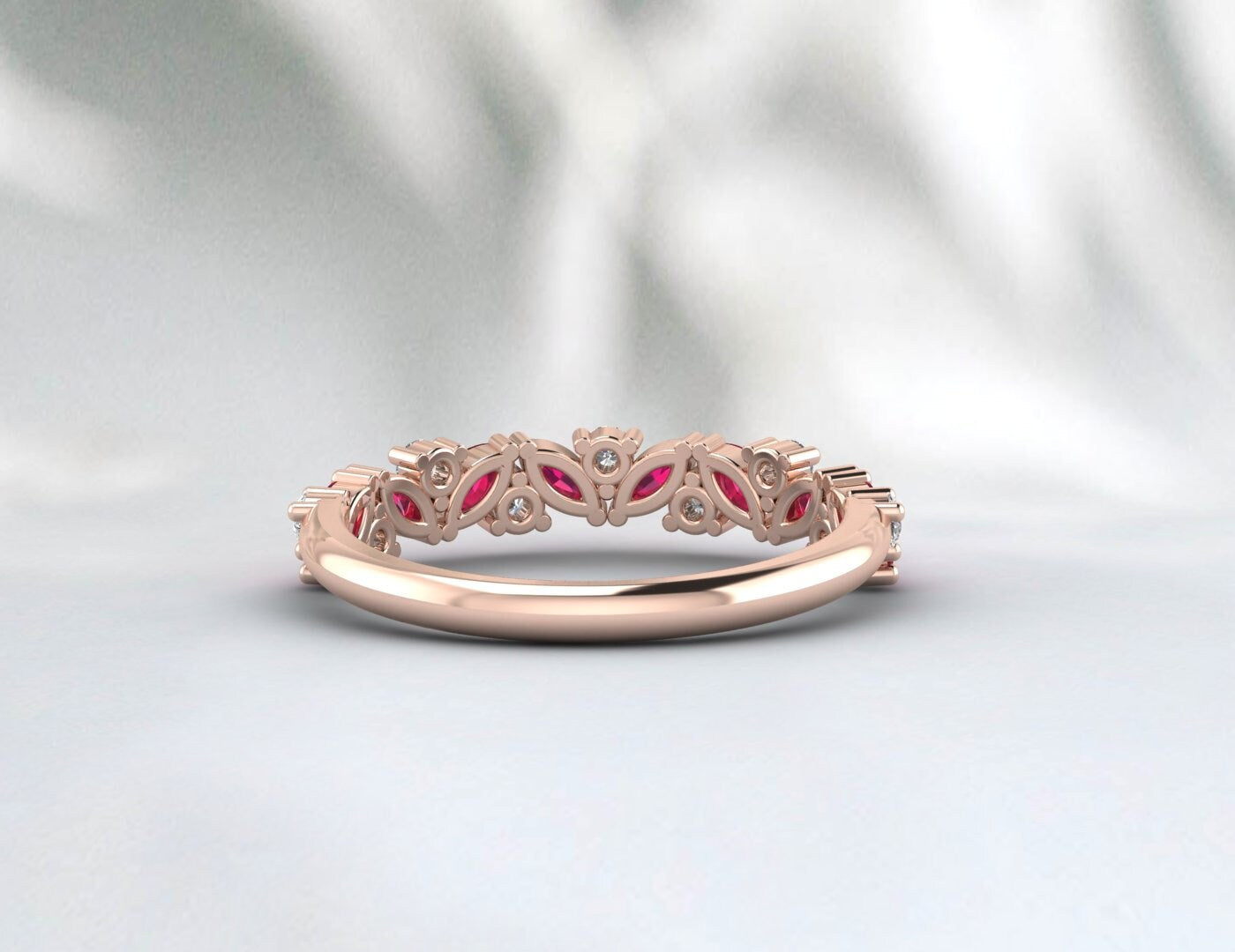 Marquise Cut Ruby Half Eternity Wedding Band Women Moissanite Ring