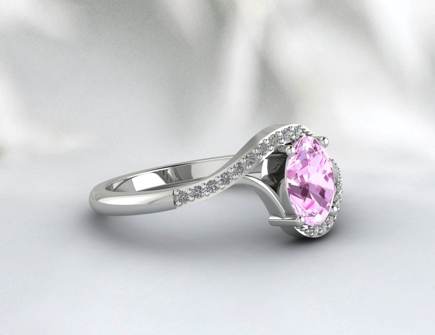 Cadeau de bague de fiançailles en or rose avec diamant taille ovale en saphir rose pour maman