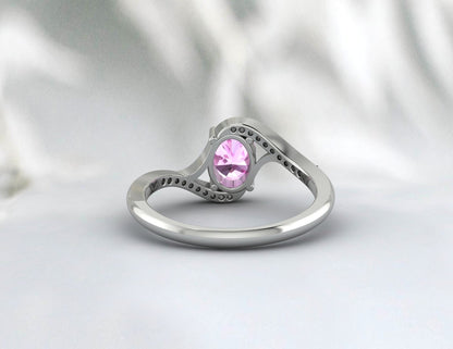 Cadeau de bague de fiançailles en or rose avec diamant taille ovale en saphir rose pour maman