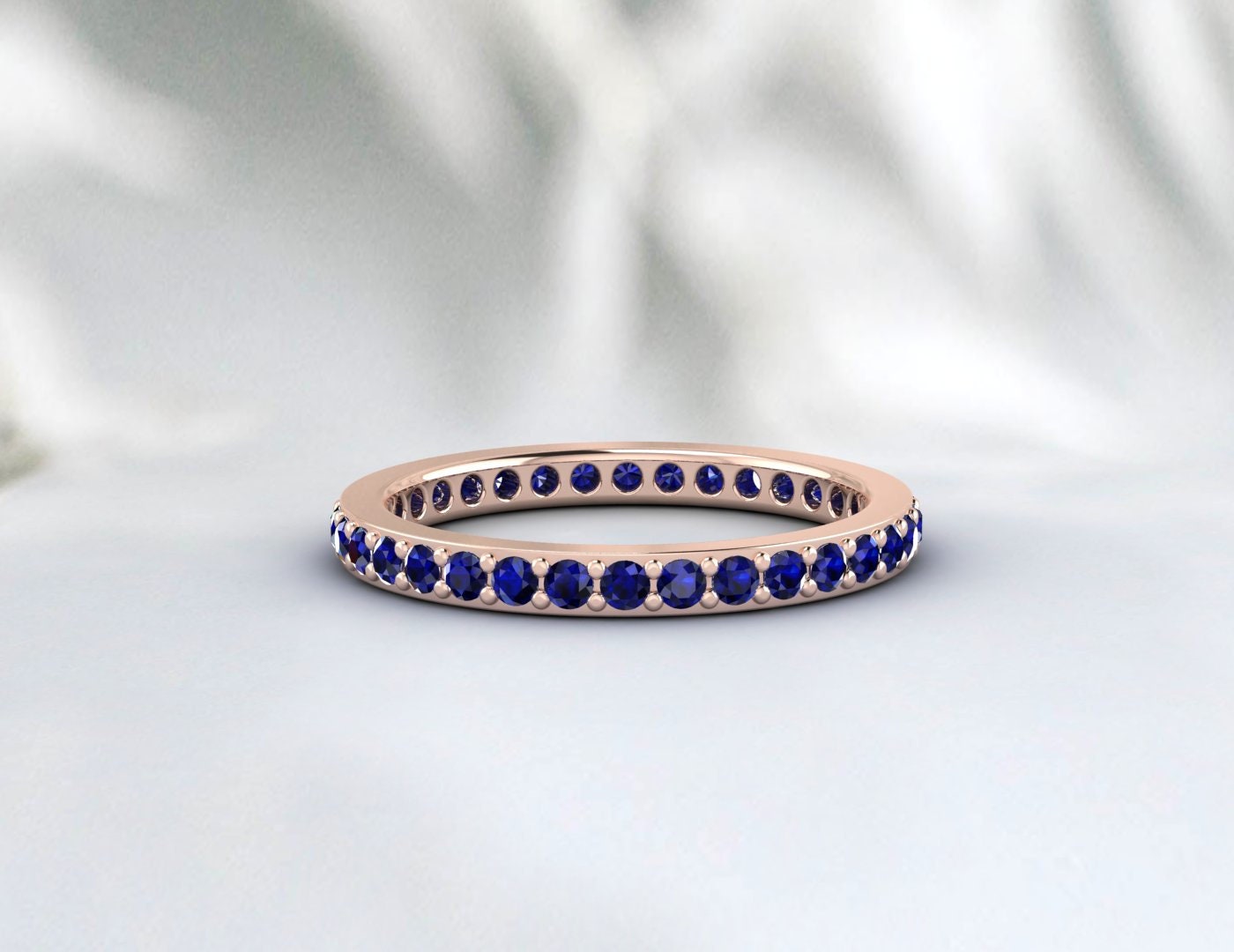 Blue Sapphire Wedding Band Full Eternity Stackable Engagement Ring