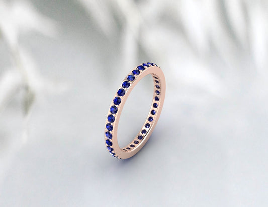 Blue Sapphire Wedding Band Full Eternity Stackable Engagement Ring