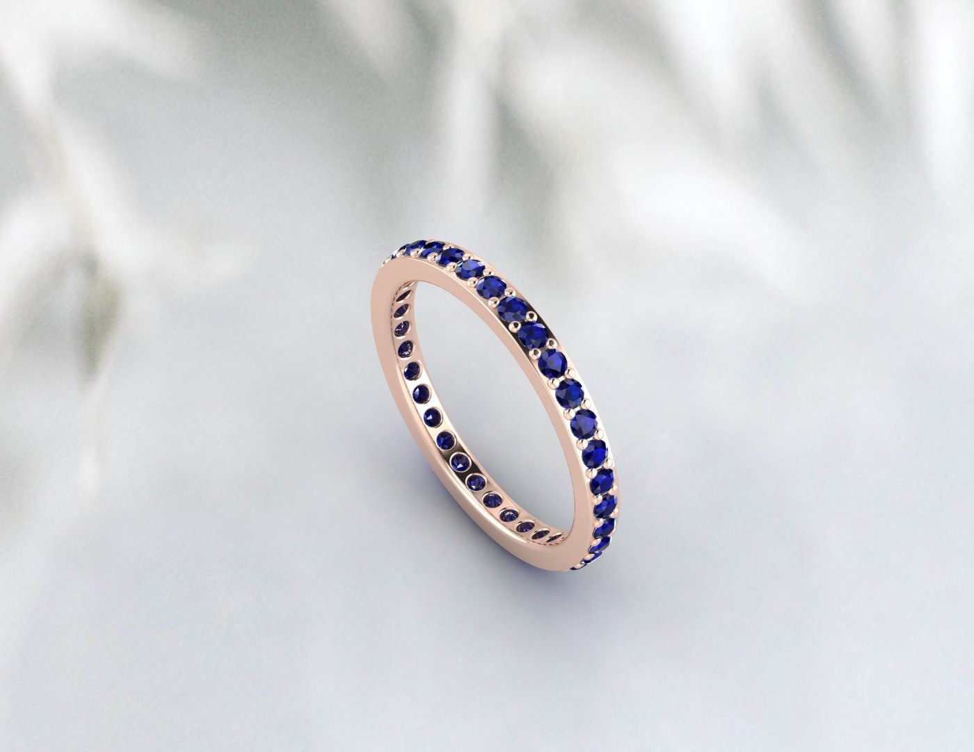 Blue Sapphire Wedding Band Full Eternity Stackable Engagement Ring