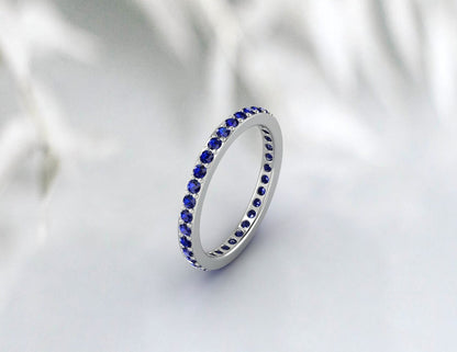 Blue Sapphire Wedding Band Full Eternity Stackable Engagement Ring