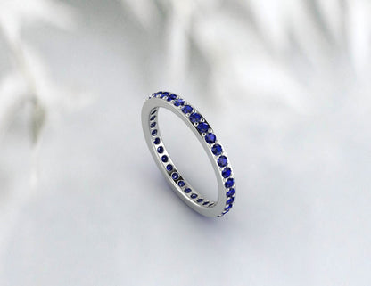 Blue Sapphire Wedding Band Full Eternity Stackable Engagement Ring