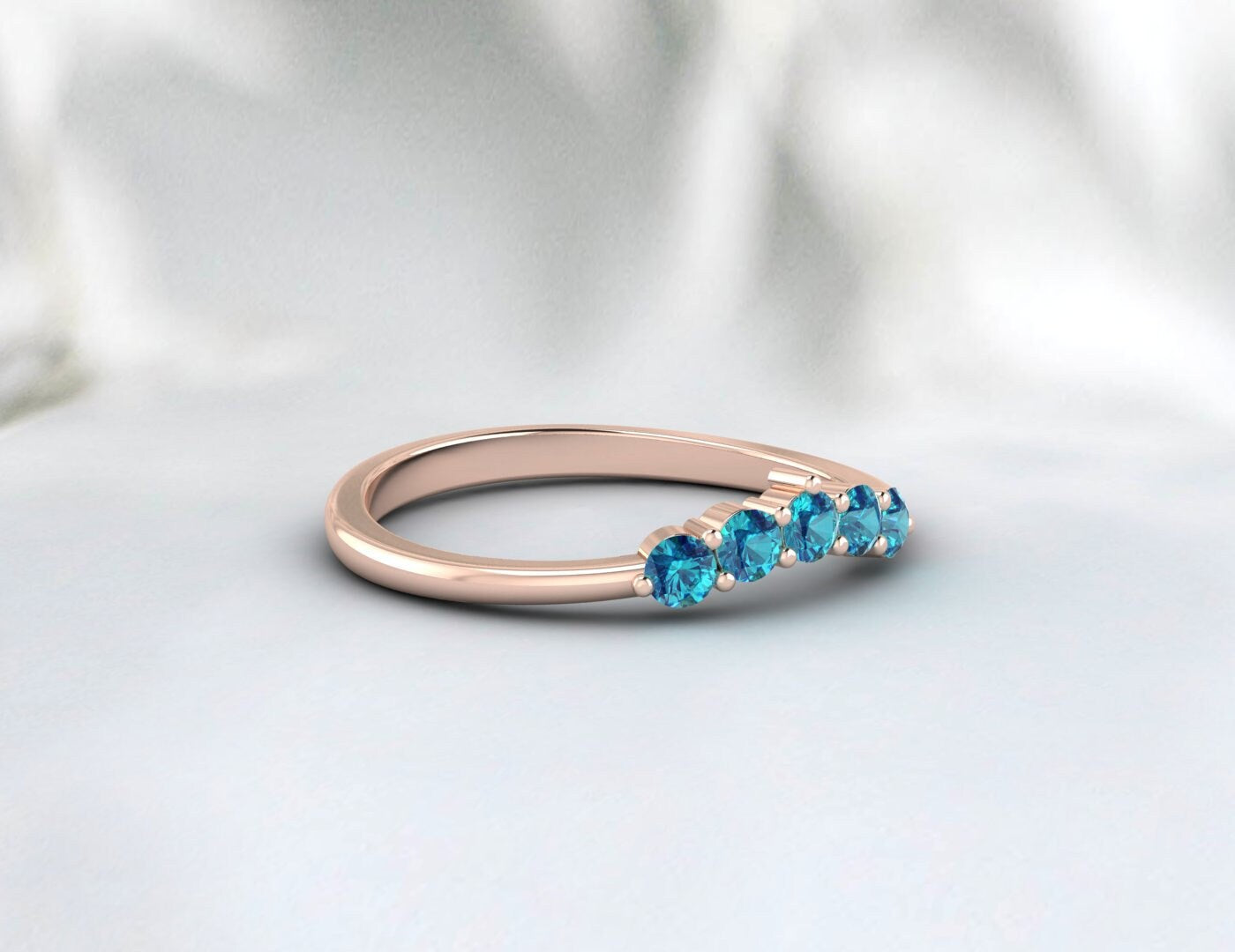 Bague de mariage incurvée avec topaze bleue de Londres, bague de mariée assortie