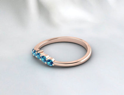 Curved London Blue Topaz Wedding Band Promise Matching Bridal Ring