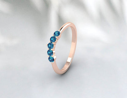 Bague de mariage incurvée avec topaze bleue de Londres, bague de mariée assortie