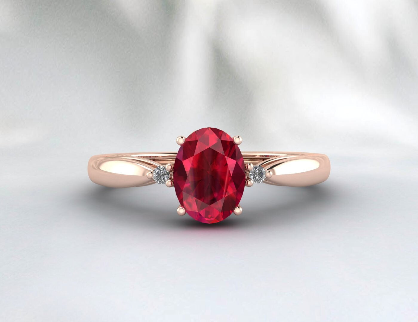 Solitaire Ruby Engagement Ring Silver Promise Ring For Women