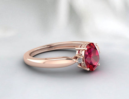 Solitaire Ruby Engagement Ring Silver Promise Ring For Women