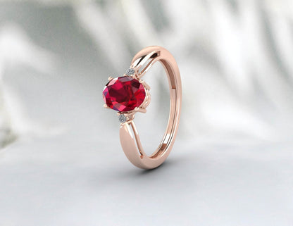 Solitaire Ruby Engagement Ring Silver Promise Ring For Women