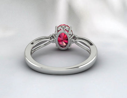 Solitaire Ruby Engagement Ring Silver Promise Ring For Women