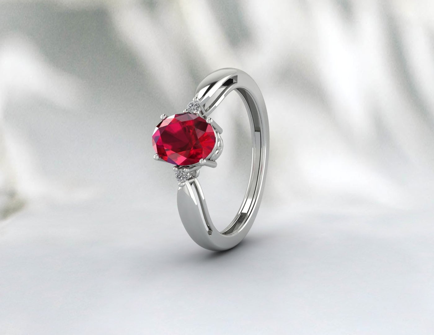 Solitaire Ruby Engagement Ring Silver Promise Ring For Women