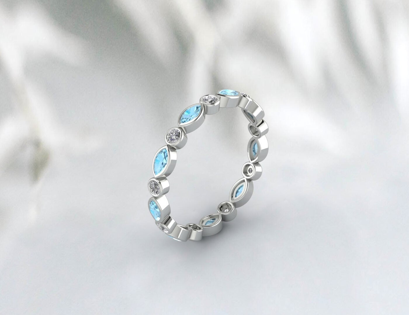 Marquise Aquamarine Wedding Band Moissanite Anniversary Band Gift