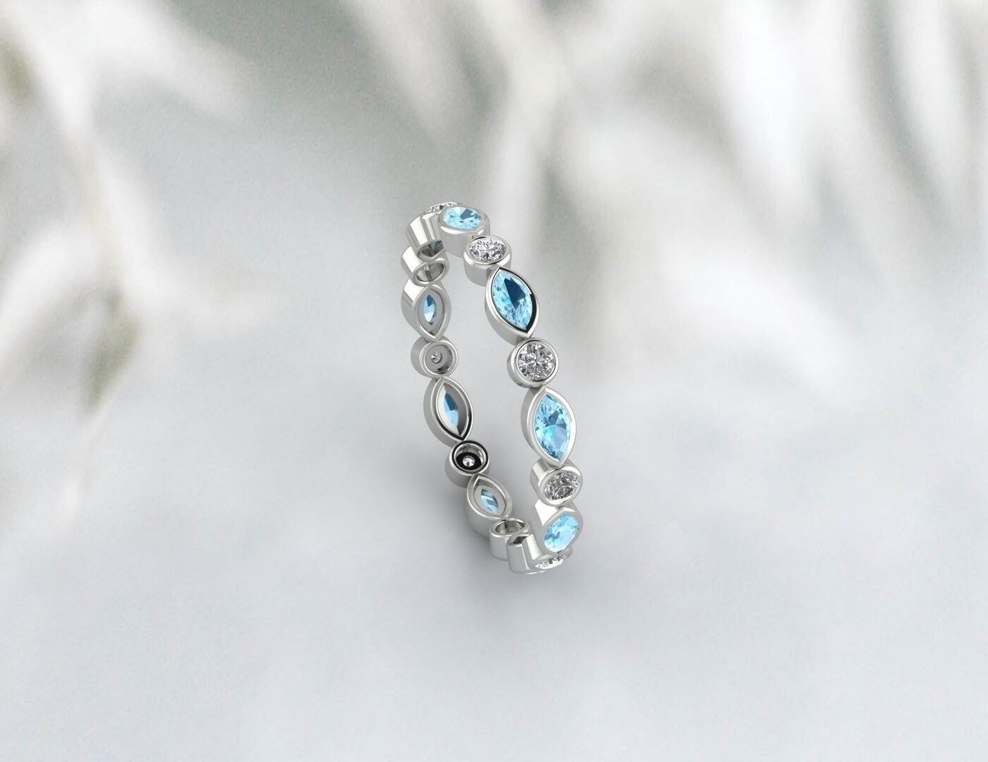 Marquise Aquamarine Wedding Band Moissanite Anniversary Band Gift