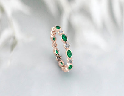 Marquise Emerald Wedding Band Eternity Band For Her Stackable Ring