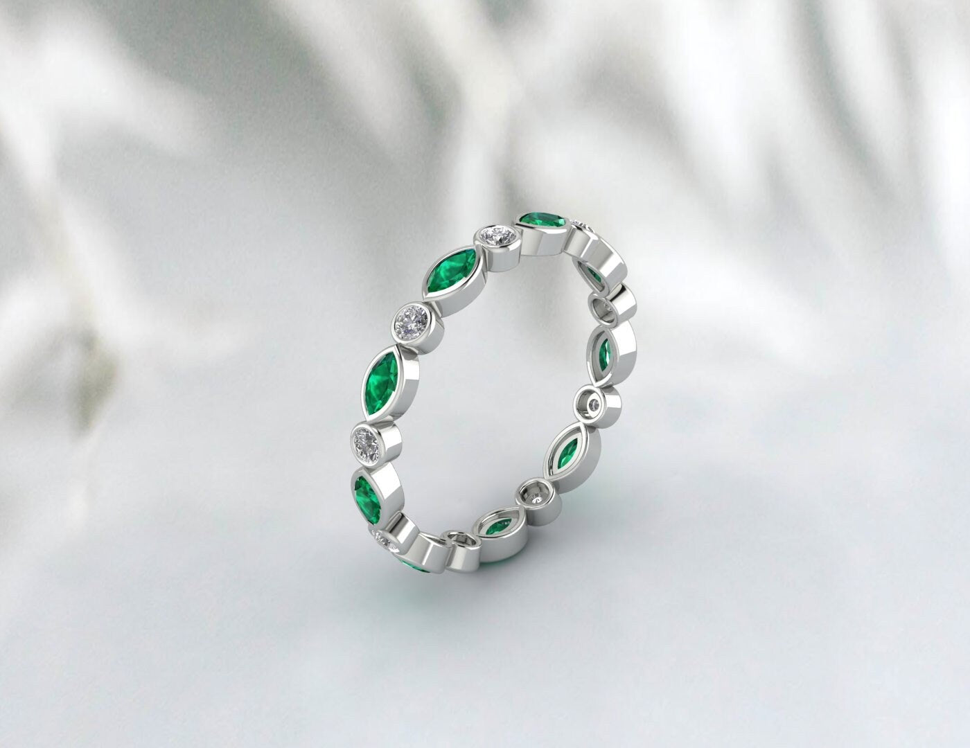 Marquise Emerald Wedding Band Eternity Band For Her Stackable Ring