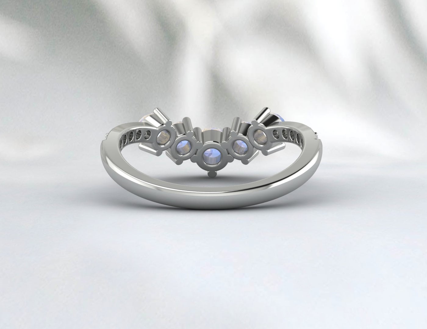 Curved Blue Fire Moonstone Silver Wedding Band Anniversary Gift