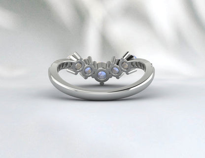 Curved Blue Fire Moonstone Silver Wedding Band Anniversary Gift