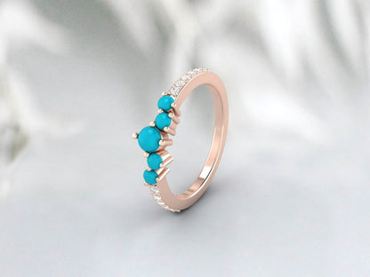 Dainty Cluster Turquoise Band Ring Argent Minimaliste Diamond Band