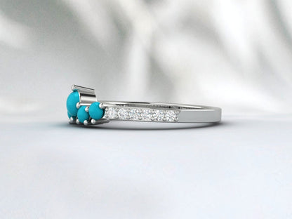 Dainty Cluster Turquoise Band Ring Argent Minimaliste Diamond Band