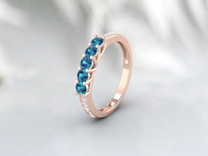 London Blue Topaze Ternity Wedding Band Engagement Ring Bridal Gift