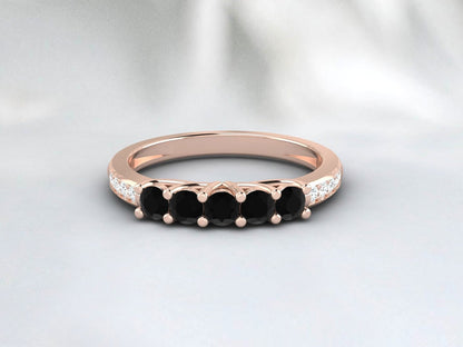 Vintage Black Onyx Wedding Band Rose Gold Eternity Anniversary Band